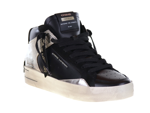 Crime london sk8 mid noir or Cuir