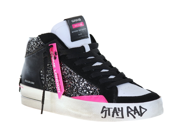 Crime london sk8 mid noir fushia Cuir