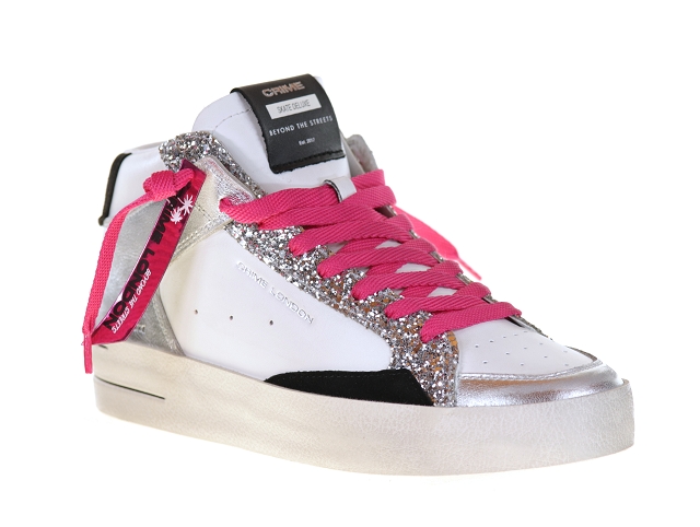 Crime london sk8 mid blanc argent Cuir